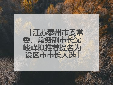 江苏泰州市委常委、常务副市长沈峻峰拟推荐提名为设区市市长人选